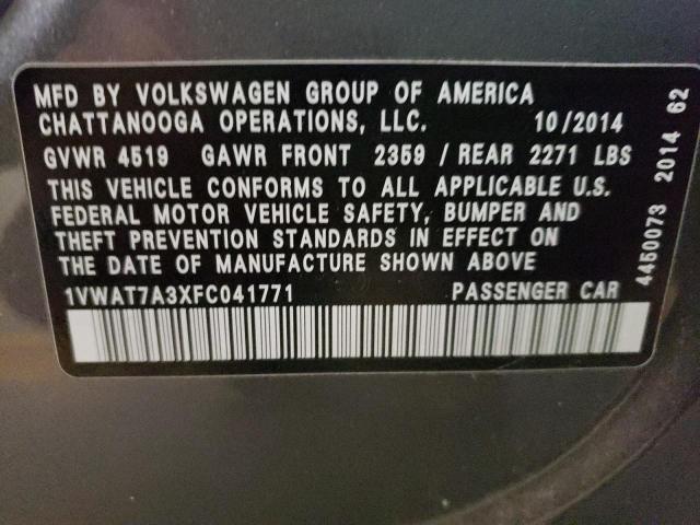 Photo 10 from auction – 2015 VOLKSWAGEN PASSAT S with VIN 1VWAT7A3XFC041771