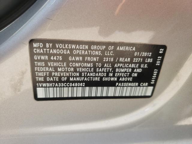 Photo 10 from auction – 2012 VOLKSWAGEN PASSAT SE with VIN 1VWBH7A33CC048062
