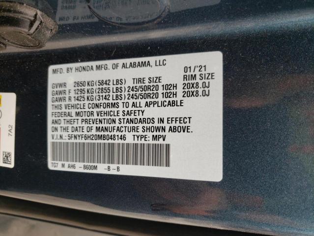 Photo 10 from auction – 2021 HONDA PILOT SE with VIN 5FNYF6H20MB048146