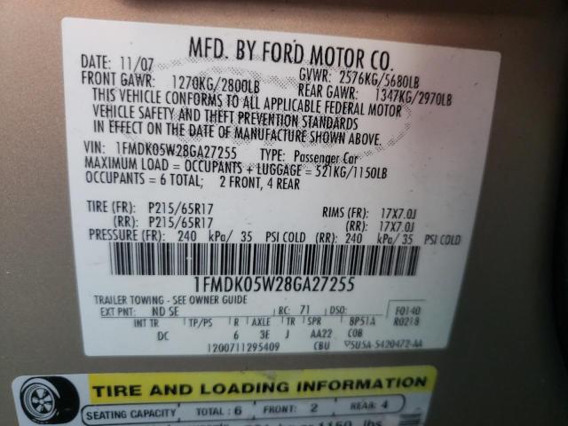 Photo 10 from auction – 2008 FORD TAURUS X S with VIN 1FMDK05W28GA27255