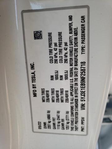 Photo 10 from auction – 2022 TESLA MODEL 3 with VIN 5YJ3E1EB9NF258718