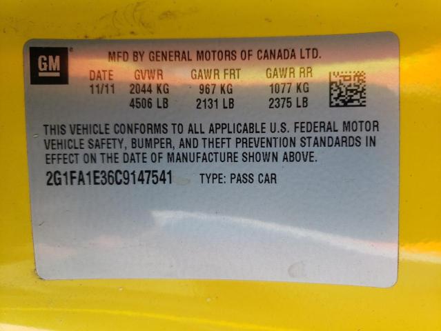 Photo 10 from auction – 2012 CHEVROLET CAMARO LS with VIN 2G1FA1E36C9147541