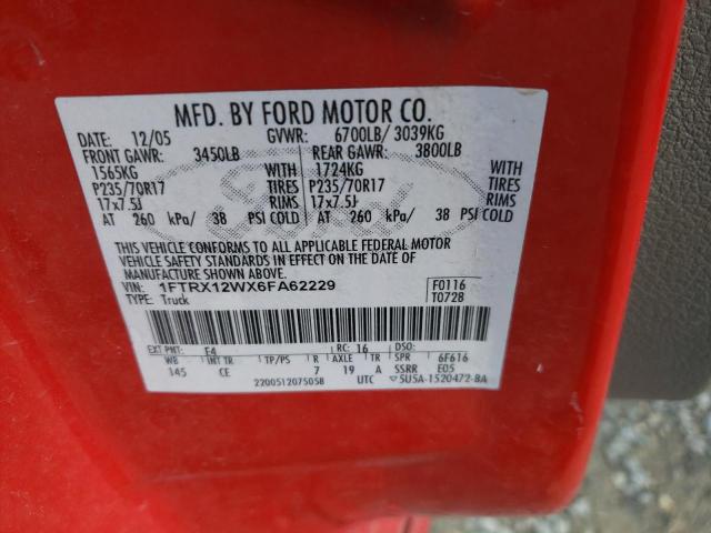 Photo 10 from auction – 2006 FORD F150 with VIN 1FTRX12WX6FA62229