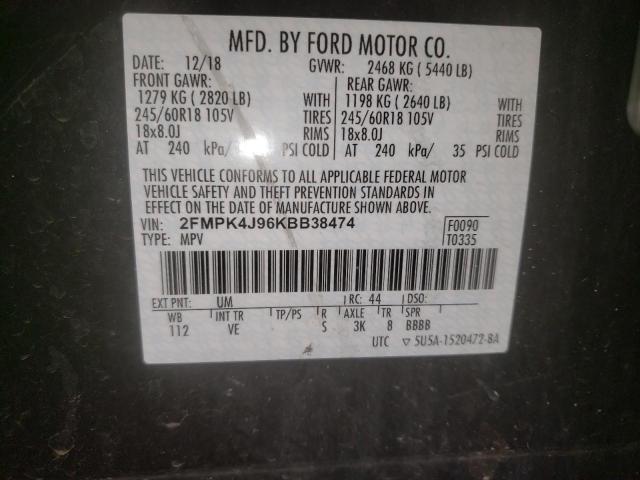 Photo 10 from auction – 2019 FORD EDGE SEL with VIN 2FMPK4J96KBB38474