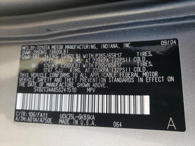 Photo 10 from auction – 2005 TOYOTA SEQUOIA SR with VIN 5TDZT34AX5S241510