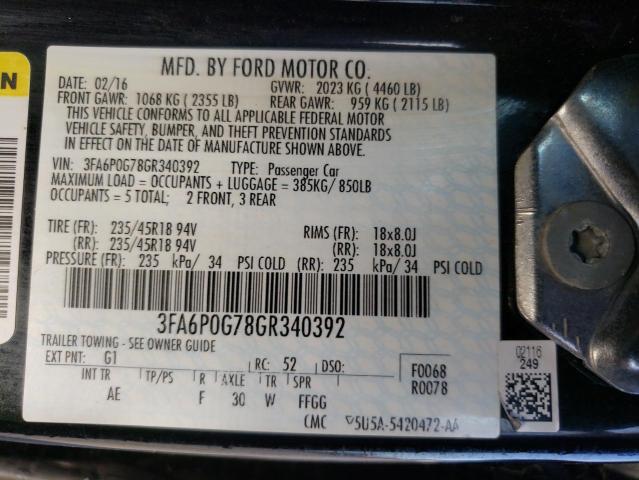 Photo 10 from auction – 2016 FORD FUSION S with VIN 3FA6P0G78GR340392