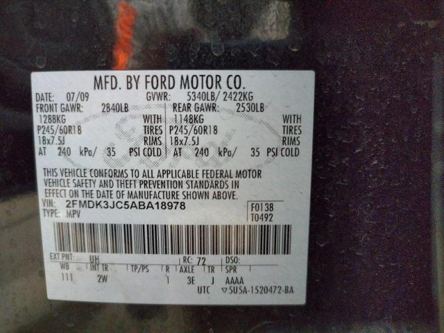 Photo 10 from auction – 2010 FORD EDGE SEL with VIN 2FMDK3JC5ABA18978