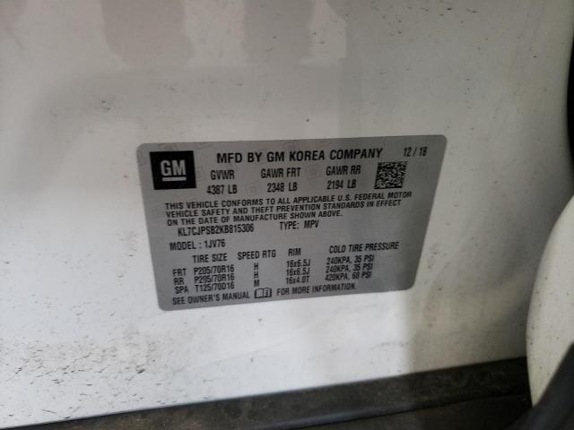Photo 10 from auction – 2019 CHEVROLET TRAX 1LT with VIN KL7CJPSB2KB815306