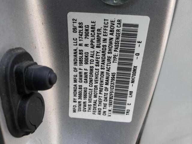 Photo 10 from auction – 2012 HONDA CIVIC LX with VIN 19XFB2F51CE379945