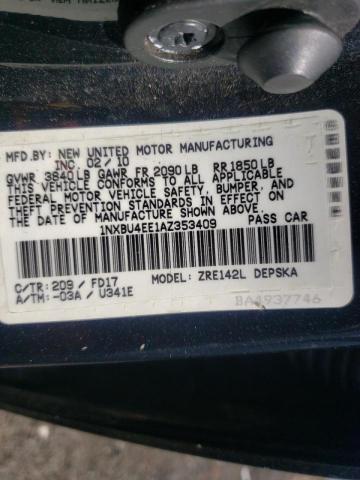 Photo 10 from auction – 2010 TOYOTA COROLLA BA with VIN 1NXBU4EE1AZ353409