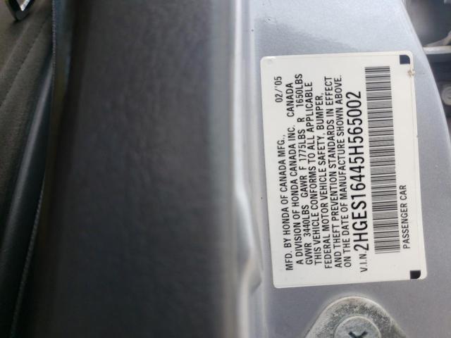 Photo 10 from auction – 2005 HONDA CIVIC DX with VIN 2HGES16445H565002