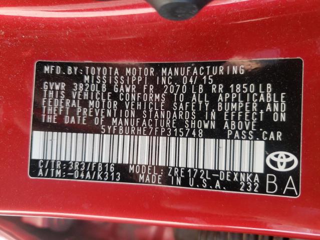 Photo 10 from auction – 2015 TOYOTA COROLLA L with VIN 5YFBURHE7FP315748