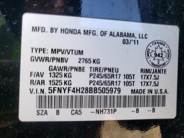 Photo 10 from auction – 2011 HONDA PILOT LX with VIN 5FNYF4H28BB505979