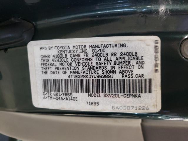 Photo 10 from auction – 2000 TOYOTA CAMRY CE with VIN 4T1BG28K0YU963891