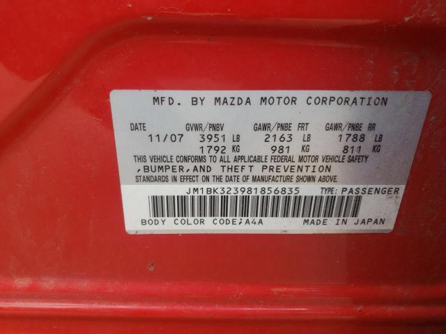 Photo 10 from auction – 2008 MAZDA 3 S with VIN JM1BK323981856835