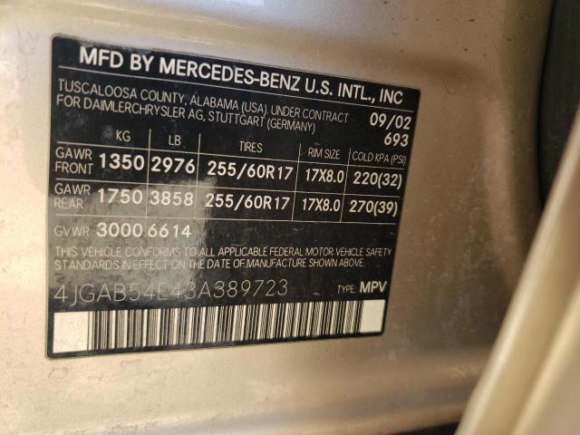 Photo 10 from auction – 2003 MERCEDES-BENZ ML 320 with VIN 4JGAB54E43A389723