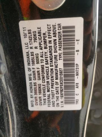Photo 10 from auction – 2012 HONDA CIVIC LX with VIN 19XFB2F5XCE015927