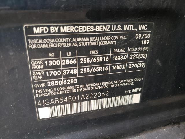Photo 10 from auction – 2001 MERCEDES-BENZ M-CLASS with VIN 4JGAB54E01A222062