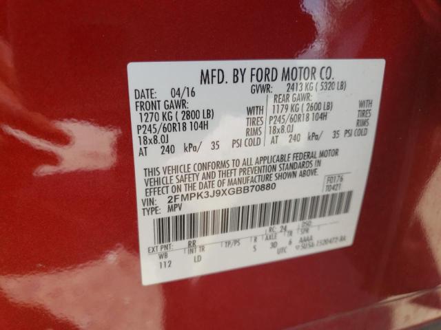 Photo 10 from auction – 2016 FORD EDGE SEL with VIN 2FMPK3J9XGBB70880