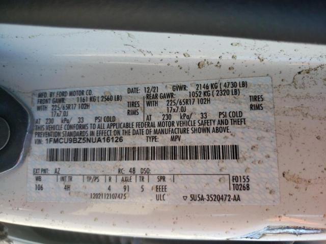 Photo 10 from auction – 2022 FORD ESCAPE SE with VIN 1FMCU9BZ5NUA16126