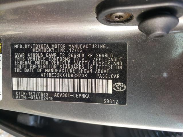Photo 10 from auction – 2004 TOYOTA CAMRY LE with VIN 4T1BE32KX4U839738