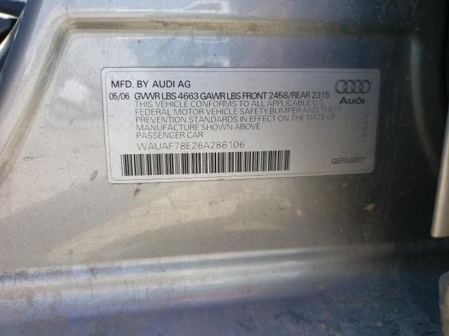 Photo 10 from auction – 2006 AUDI A4 2 TURBO with VIN WAUAF78E26A286106