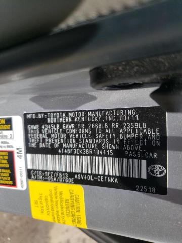 Photo 10 from auction – 2011 TOYOTA CAMRY BASE with VIN 4T4BF3EK3BR184415