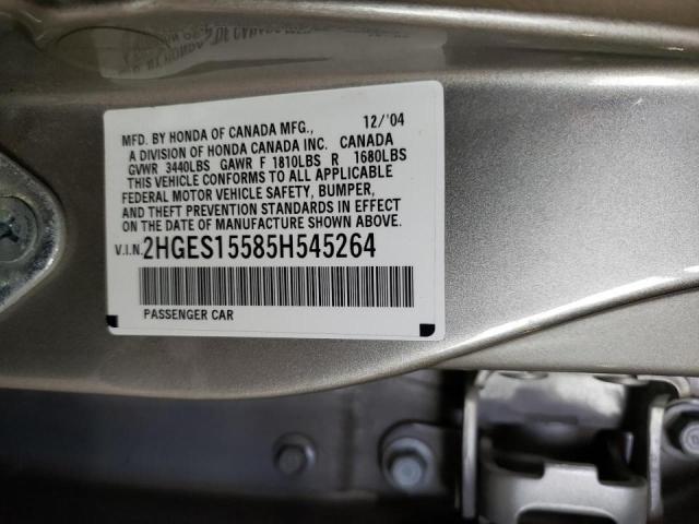 Photo 10 from auction – 2005 HONDA CIVIC LX with VIN 2HGES15585H545264