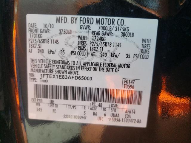Photo 10 from auction – 2010 FORD F150 SUPER with VIN 1FTEX1E83AFD65003