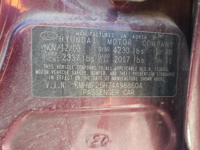 Photo 10 from auction – 2004 HYUNDAI SONATA GL with VIN KMHWF25H74A988604