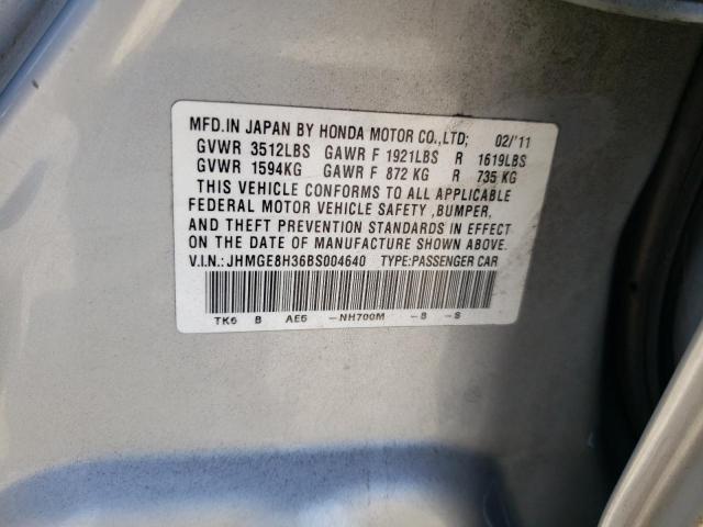 Photo 10 from auction – 2011 HONDA FIT with VIN JHMGE8H36BS004640