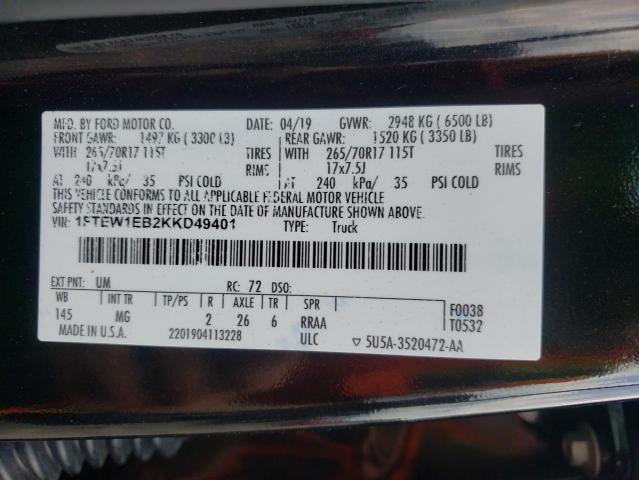 Photo 10 from auction – 2019 FORD F150 SUPER with VIN 1FTEW1EB2KKD49401