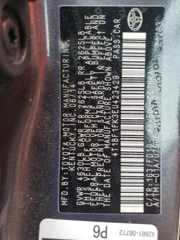 Photo 10 from auction – 2014 TOYOTA CAMRY L with VIN 4T1BF1FK3EU423429