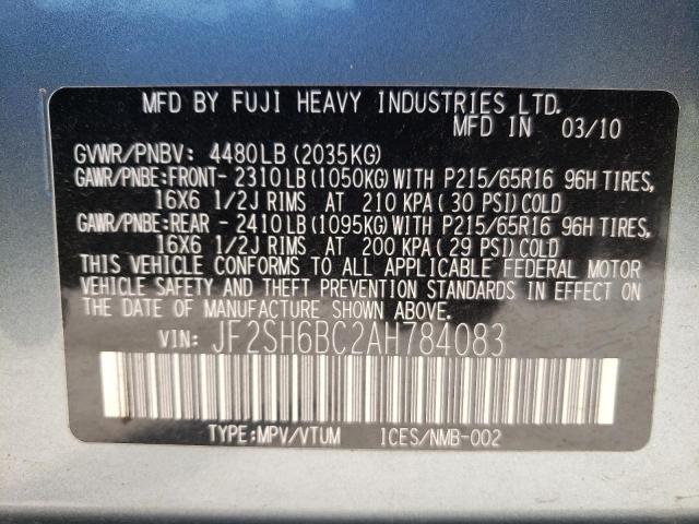 Photo 10 from auction – 2010 SUBARU FORESTER X with VIN JF2SH6BC2AH784083