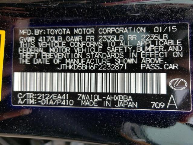 Photo 10 from auction – 2015 LEXUS CT 200 with VIN JTHKD5BH6F2232871