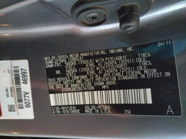 Photo 10 from auction – 2011 TOYOTA SIENNA XLE with VIN 5TDYK3DC2BS147696