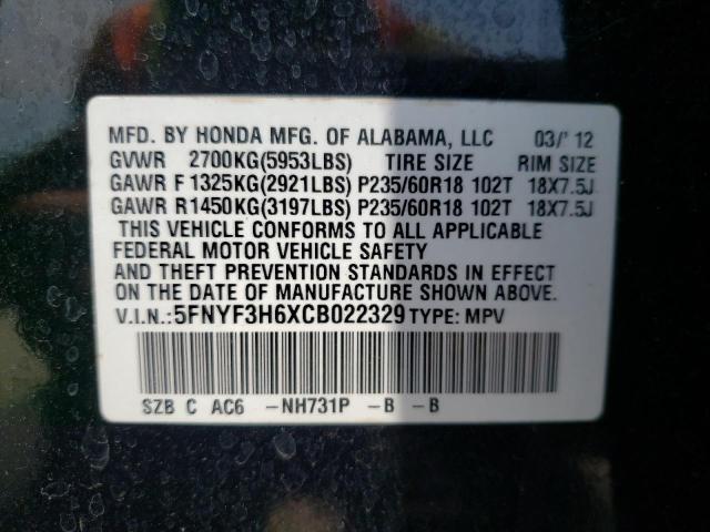 Photo 10 from auction – 2012 HONDA PILOT EXL with VIN 5FNYF3H6XCB022329