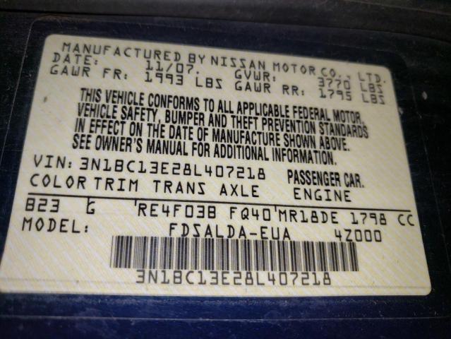 Photo 10 from auction – 2008 NISSAN VERSA S with VIN 3N1BC13E28L407218