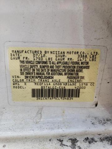 Photo 10 from auction – 2012 NISSAN VERSA S with VIN 3N1CN7AP9CL934834