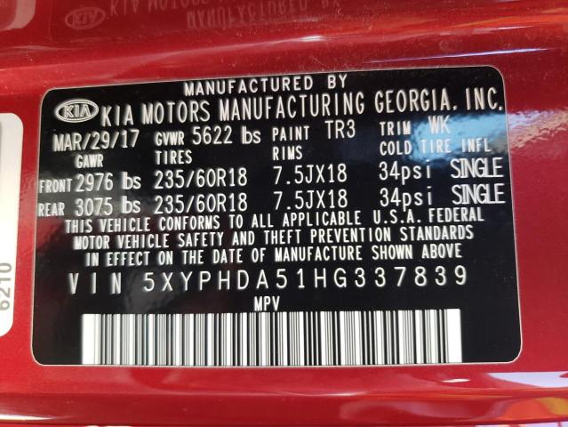 Photo 10 from auction – 2017 KIA SORENTO EX with VIN 5XYPHDA51HG337839