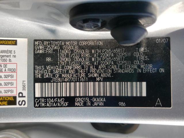 Photo 10 from auction – 2007 TOYOTA 4RUNNER SR with VIN JTEBU14R770117611