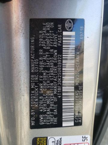 Photo 10 from auction – 2005 TOYOTA CAMRY LE with VIN 4T1BF30K25U609922