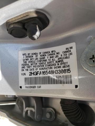 Photo 10 from auction – 2008 HONDA CIVIC LX with VIN 2HGFA16548H330815