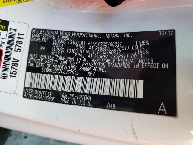 Photo 10 from auction – 2012 TOYOTA SIENNA LE with VIN 5TDKK3DC7CS267615