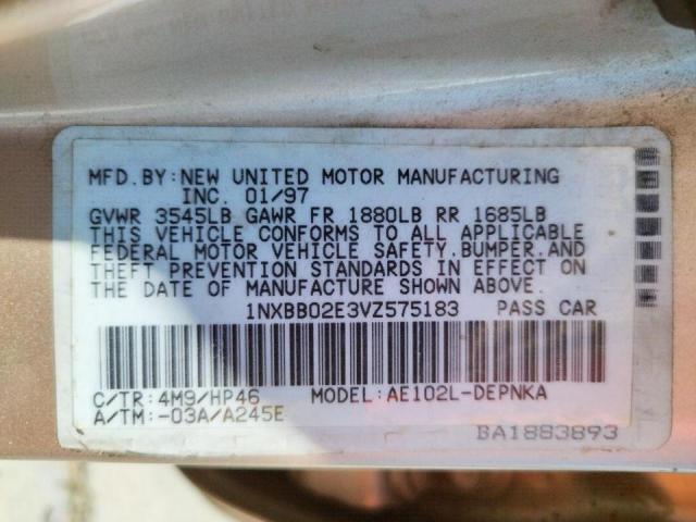 Photo 10 from auction – 1997 TOYOTA COROLLA DX with VIN 1NXBB02E3VZ575183