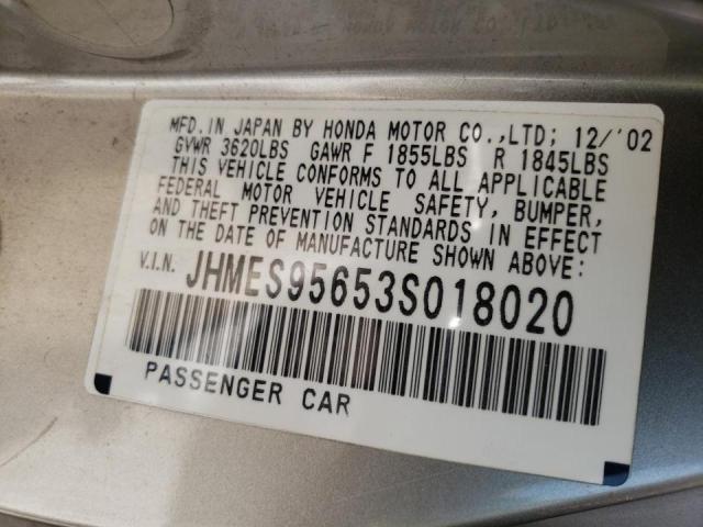 Photo 10 from auction – 2003 HONDA CIVIC HYBR with VIN JHMES95653S018020