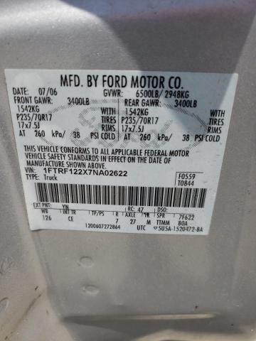 Photo 10 from auction – 2007 FORD F150 with VIN 1FTRF122X7NA02622