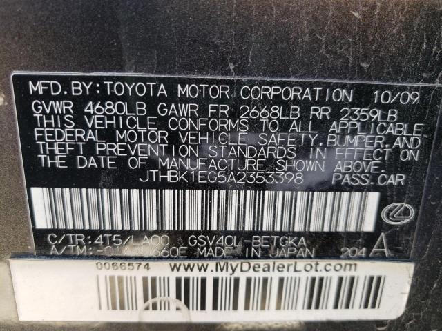 Photo 10 from auction – 2010 LEXUS ES 350 with VIN JTHBK1EG5A2353398