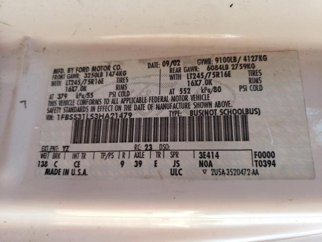Photo 10 from auction – 2003 FORD ECONOLINE with VIN 1FBSS31L53HA21479