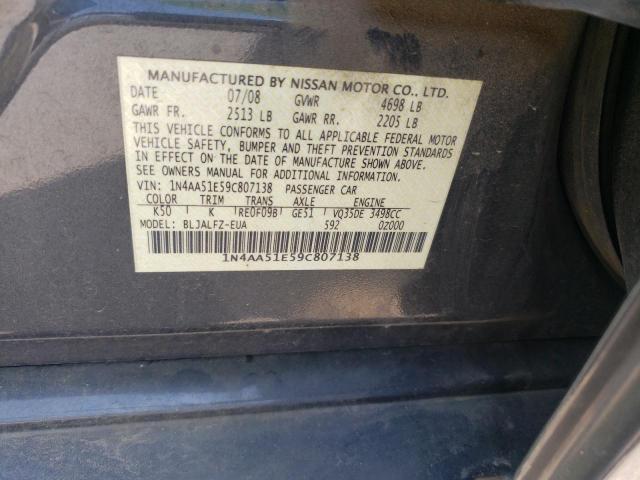 Photo 10 from auction – 2009 NISSAN MAXIMA S with VIN 1N4AA51E59C807138